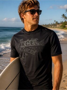 XCEL Performance Rash Guard Surf Shirt Short Sleeve UV Swim Tee
